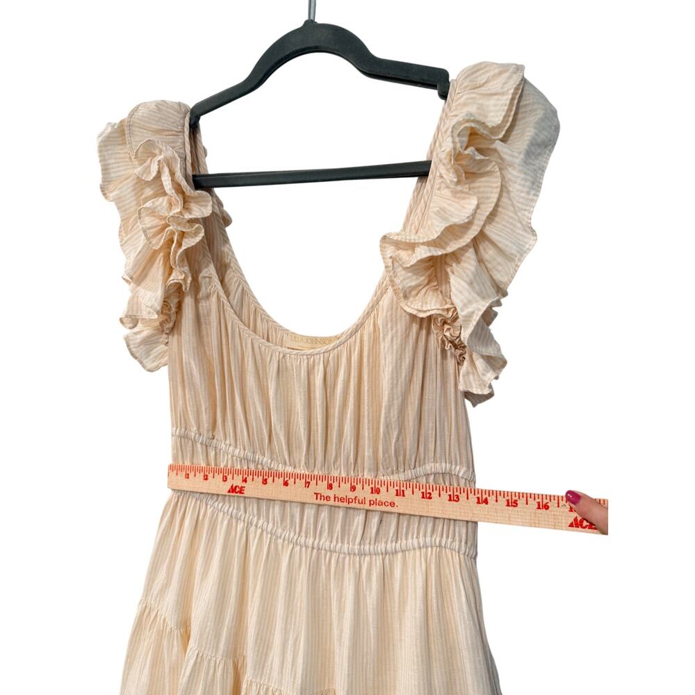 Ulla Johnson 8 Linen Rissa Midi Dress $525 Ruffle Puff Sleeve Smocked Waist Tan - Picture 10 of 11